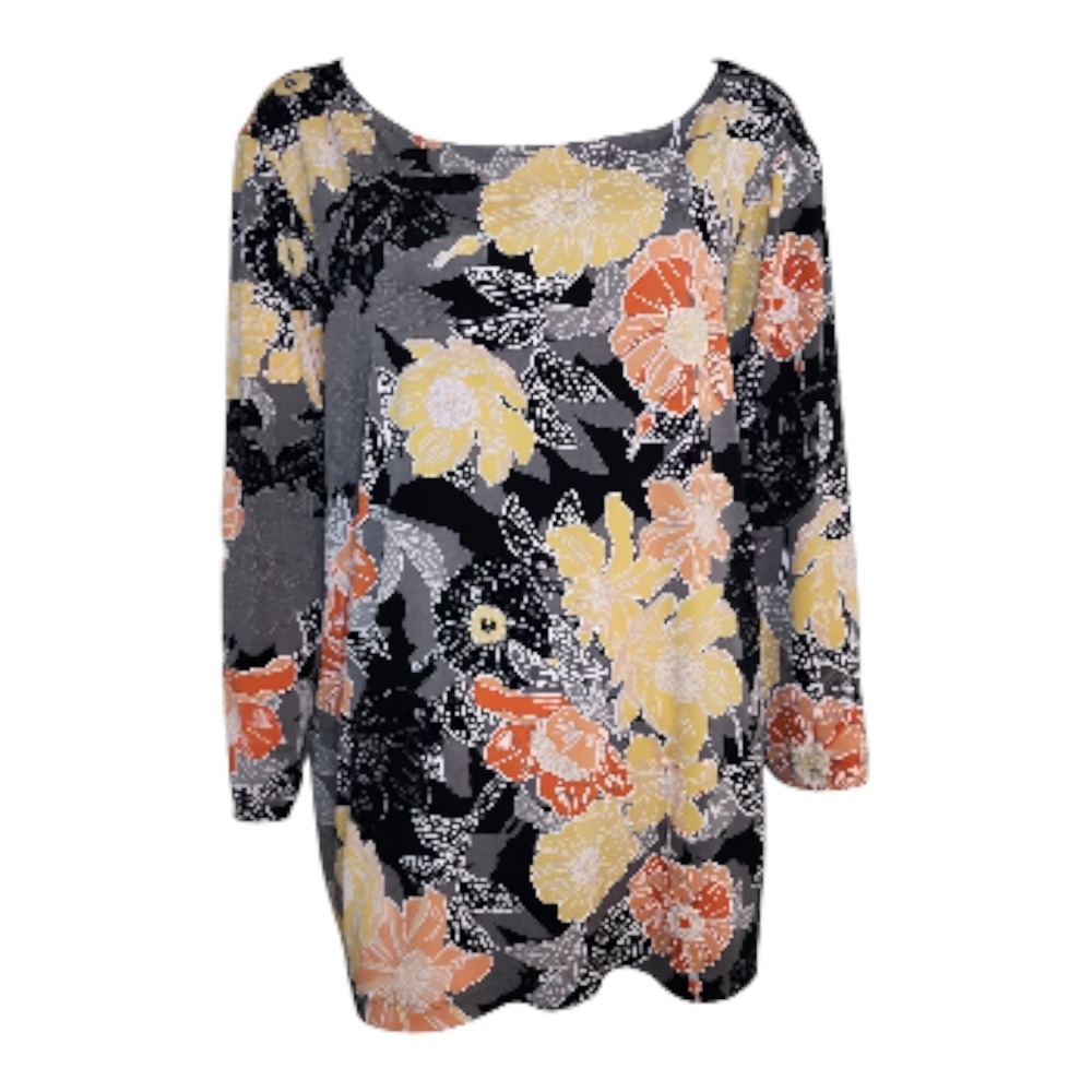 Ruby Rd‎ Top Womens Plus Size 3X Orange Black Gray Floral Textured Stretchy Cute